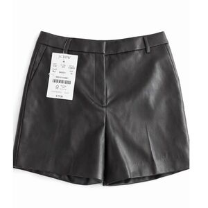 NWT J. Crew Faux Leather Shorts Black High Rise Tailored Vegan Leather Size 10